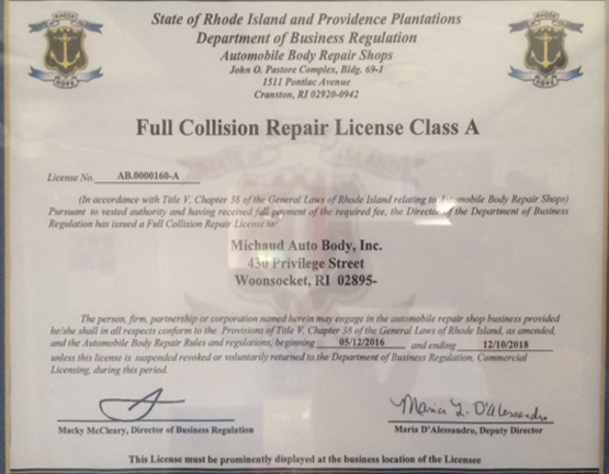 Full Collision Repair License Class A